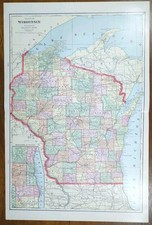 Vintage 1905 WISCONSIN Map 14