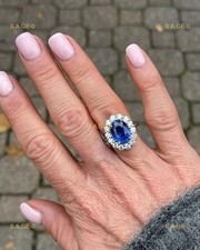 4.63 Ct Oval Natural Blue Sapphire Diamond Halo bridal Ring 14K White Gold Solid picture