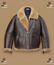 Men's B3 RAF Aviator Bomber Jacket Brown Leather Shearling Fur Flight Coat picture