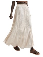 Verdusa Women's Beige Satin Silk Boho Ruffle Flowy Long Skirts Textured L picture