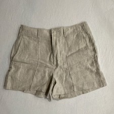 Madewell Drapey Shorts 100% Linen Beige Size 8 Mid Rise Pockets Zip picture