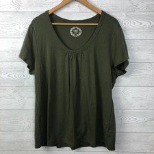Cato Women's 22/24W Short Sleeve Scoop Neck Tee Shirt Olive Green Cotton Blend picture