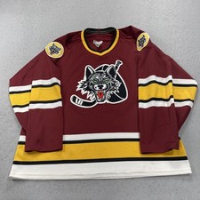 VINTAGE Chicago Wolves Jersey Mens Medium Red Bauer Minors Hockey NHL 90s picture