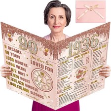 Large 90Th Birthday Card with Envelope for Girls, Pink Rose Gold the Year 1936 H picture
