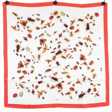 HERMES Carre 90 Scarf Insectes Silk White Red Wrap Shawl Like Good Mint Japan picture
