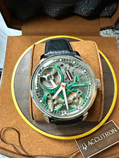 Accutron Spaceview 2020 43mm Quartz Green Dial Black Leather Strap Box Papers picture