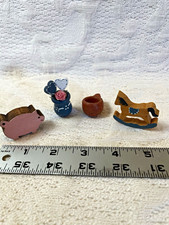 1:12 Painted Wood Dollhouse Miniatures Lot 4 Rocking Horse Pig Vase Pot picture