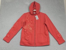 Spa by Chicos Size 0 Hoodie Womens Full Zip Embroidered Cotton Terry Jacket NWT picture