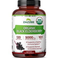 USDA Organic Black Elderberry 10:1 Extract, 5000 mg Strength, 120 Vegan Capsules picture