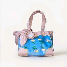 Juicy Couture Blue Pink Cherry Logo Tote Bag w Bow, Pouch & Heart Charm picture