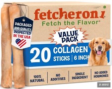 FETCHERONI Collagen Bully Stick for Dogs,Low Odor Beef Stick,6in,20 PCS picture