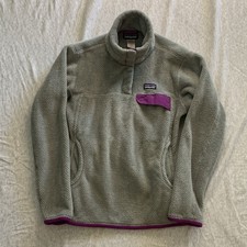 Women's Medium Patagonia Polartec Fleece Snap-T Pullover Gray/Purple picture