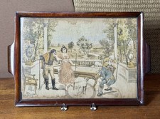 Rare Antique 1890s Billards Tapestry Serving Tray 20