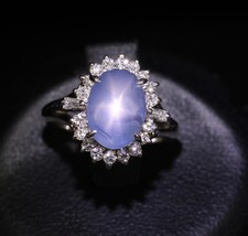 4.95ct Natural Untreated Star Sapphire & 0.31ct Diamond Platinum Ring, Size 4.75 picture