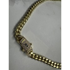 Cuban Link Necklace Gold Filled Cubic Zirconia 16mm 16 Inch Jewelry picture