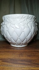 VTG McCoy Pottery White Quilted Diamond Leaf Berry Jardiniere Planter 1488 picture
