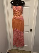 Jovani Size 2 Salmon And Pink Corset Strapless Top Embroidered Beaded Rhines picture
