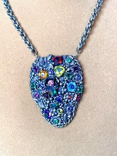 Fruit Salad Multicolor Rainbow Crystal Floral Art Nouveau Pendant Necklace picture