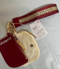 Lululemon Dual Pouch Wristlet Keychain Wallet For Women Zip Red/Ivory NEW picture