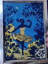 Vintage Framed Ballerina Needlepoint Wall Art Mid Century Ballet Tapestry OOAK picture