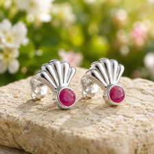 Certified Natural Ruby Purplish Red Stud Earrings Sterling Silver Birthday Gift picture