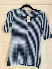 J. Crew Blue & White Striped Short-Sleeve Henley Tee picture