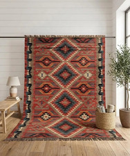 Handmade Wool and Jute Kilim Dhurrie Rug Traditional Indian Design picture