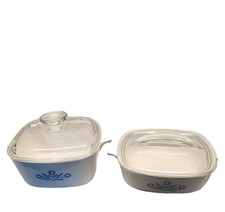 CorningWare Blue Cornflower 2 Pc Casserole Set w/ Glass Lids USA picture