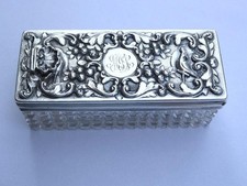 1847 VICTORIAN ANTIQUE ENGLISH STERLING SILVER CUT CRYSTAL BOX  HALLMARKED RARE picture