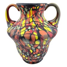 Vintage Fenton Hand Blown Glass Vase by Dave Fetty Myriad Mosaic Double Handled picture