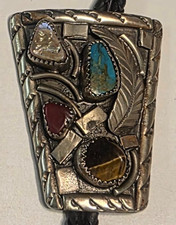 Vintage Longhorn Steer Skull Bolo Tie Western Cowboy Black Braided Cord picture