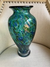 Murano turquoise / blue / gold splash hand-blown Heavy Glass Vase.STUNNING VASE picture