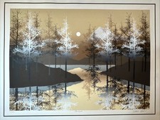 James Hagen Serigraph “Twilight” 172/300 Landscape Moon Trees Reflecting picture