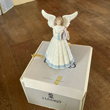 Lladro A-1802 Angel Figurine Glossy Porcelain Spain White Blue Pink w Box picture