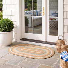 SAFAVIEH Braided Indoor/Outdoor Washable Oval Rug 3X5, Tan & Multi BRD314A picture