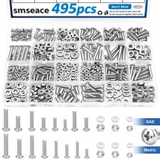 smseace 495Pcs SAE&Metric Nuts and Bolts Assortment SAE&Metric, Silver picture