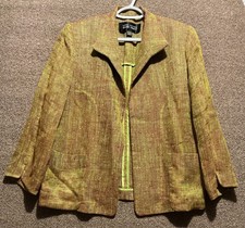 Linda Allard Ellen Tracy Linen Blend Jacket Yellow/burgundy Textured Weave 12 picture