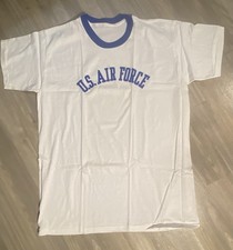 VTG 60s 70s USAF US Air Force Logo Blue & White Ringer Tee Single Stitch Men's M picture