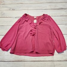 J.Crew Pink Ruffle V-Neck Blouse Size Large NWT picture