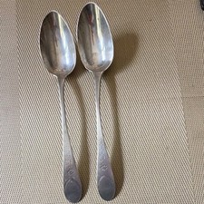 Pair colonial Boston Silver Tablespoons by Benjamin Burt. c. 1775 picture