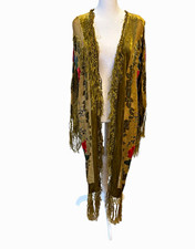 Vintage Embroidered Velvet & Sheer Fringe Duster 🌹 picture