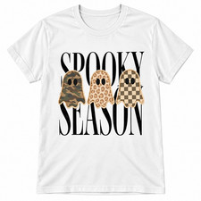 Spooky Season Ghost Shirt Cute Halloween Leopard Camo Checkered Ghost Tee picture