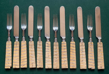 Antique Solid Silver Set of 6 Mammoth Tooth Fossil & Silver Cutlery Goldsmiths picture