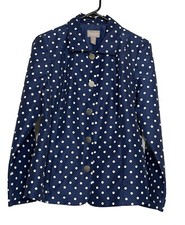 NWOT Chico’s Sz 1-S Navy Blue Polka Dot Trench/Mac Light Coat Jacket Mid Length picture