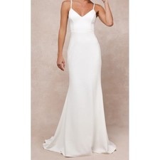 Lulus Feeling of Forever White Mermaid Maxi Wedding Dress NWT Sz M Needs Zipper picture