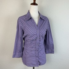 Y2k Vintage Petite 12 Office Siren Shirt Striped Purple Button Up Fairy Ruched picture