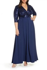 New Plus Size Kiyonna Paris Sequin Bodice Gown in Nocturnal Navy Size 4X picture
