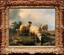 Hand painted Old Master-Art Antique Oil Painting Animal sheeps on canvas picture