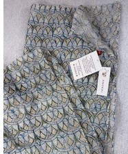 NEW Anokhi Hand Block Printed Scarf Blue Green Geometric Cotton Silk Wrap NWT picture