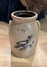 Antique Haxstun & Co. Fort Edward NY Stoneware Crock Cobalt Blue Bird picture